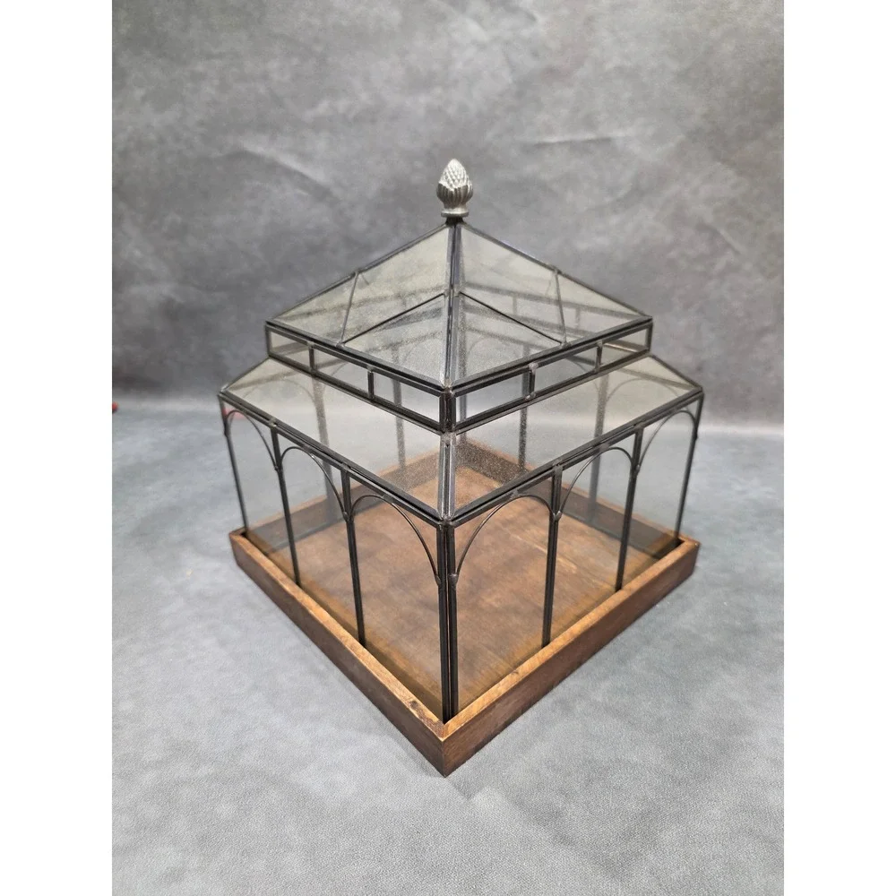 Vintage Style Glass Wardian Case Terrarium with Wooden Base and Metal Frame